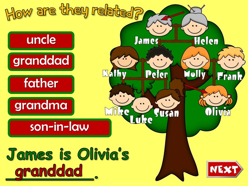 James is Olivia’s _________. uncle granddad father grandma son-in-law granddad